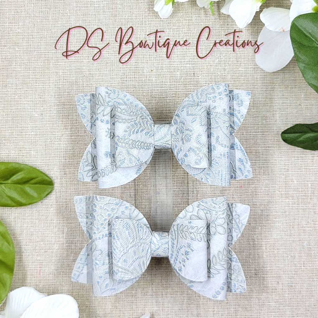 Grey Embossed Faux Leather  4 inch Single Bow